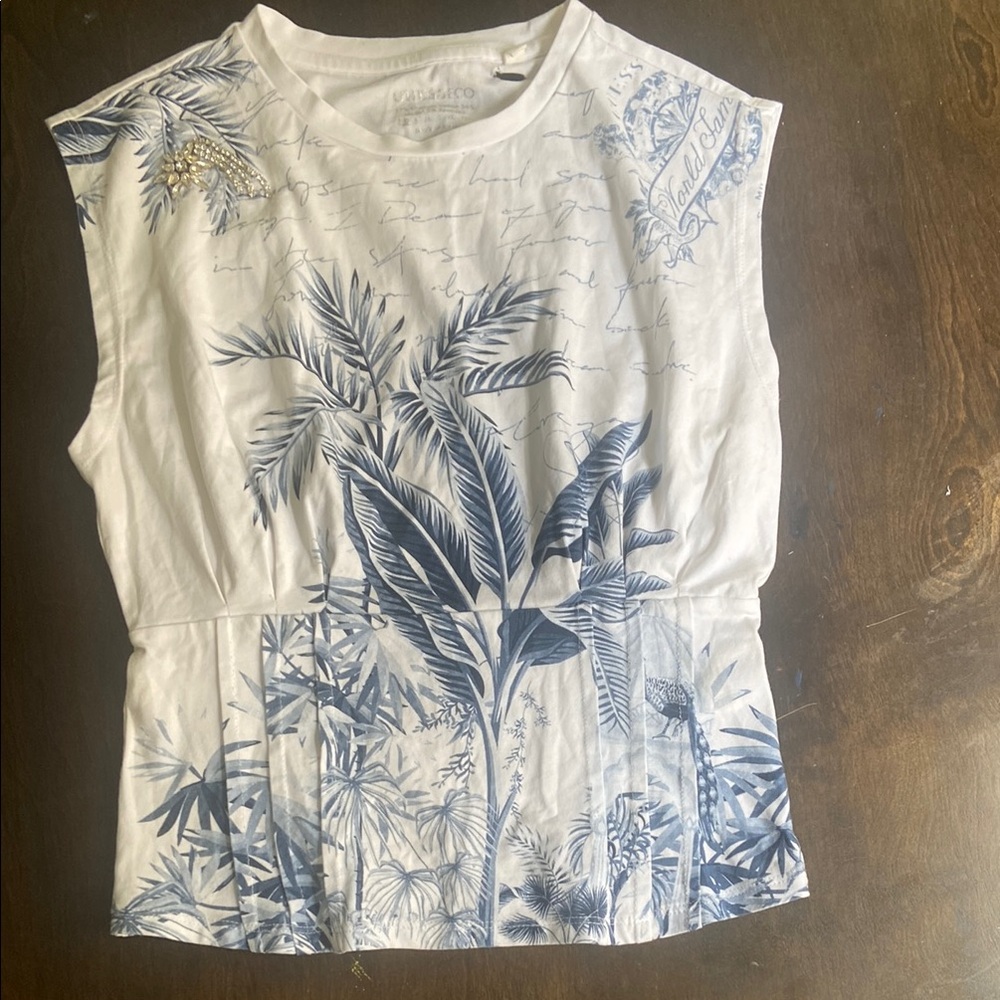 GUESS Blue and White Sleeveless Top